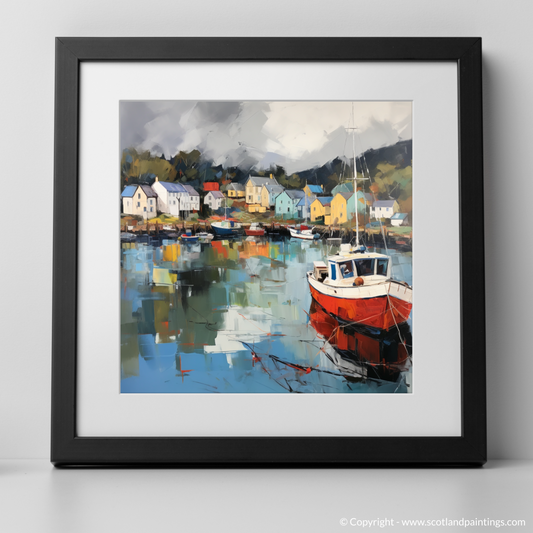 Art Print of Tarbert Marina with a stormy sky with a black frame