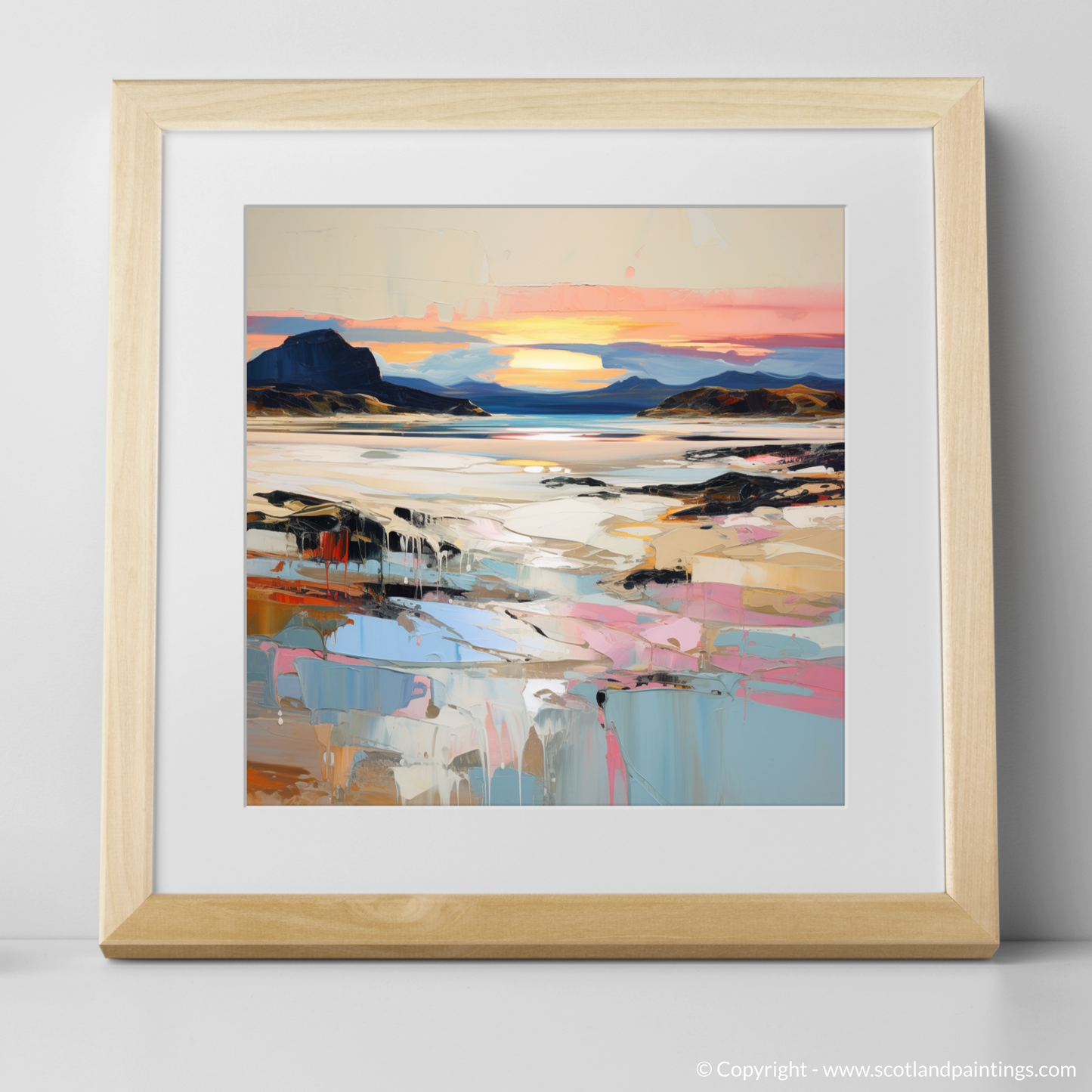 Art Print of Mellon Udrigle Beach at dusk with a natural frame