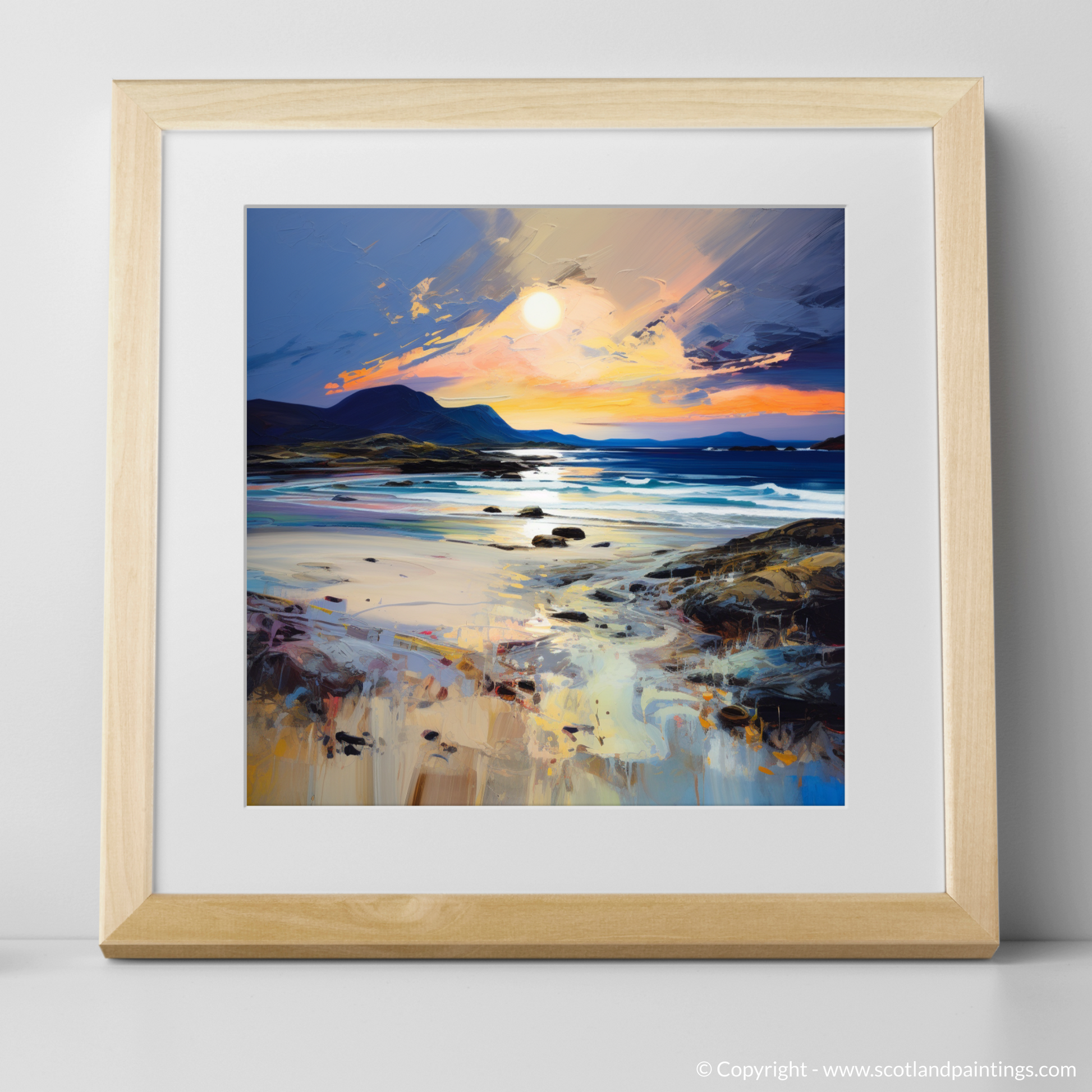 Art Print of Mellon Udrigle Beach at dusk with a natural frame