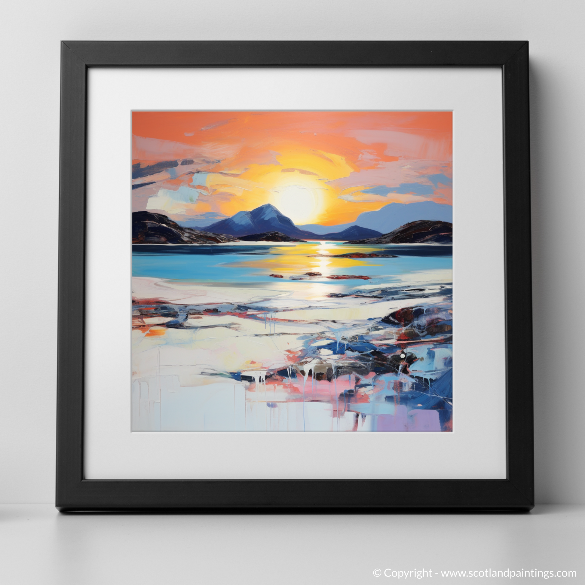 Art Print of Mellon Udrigle Beach at dusk with a black frame