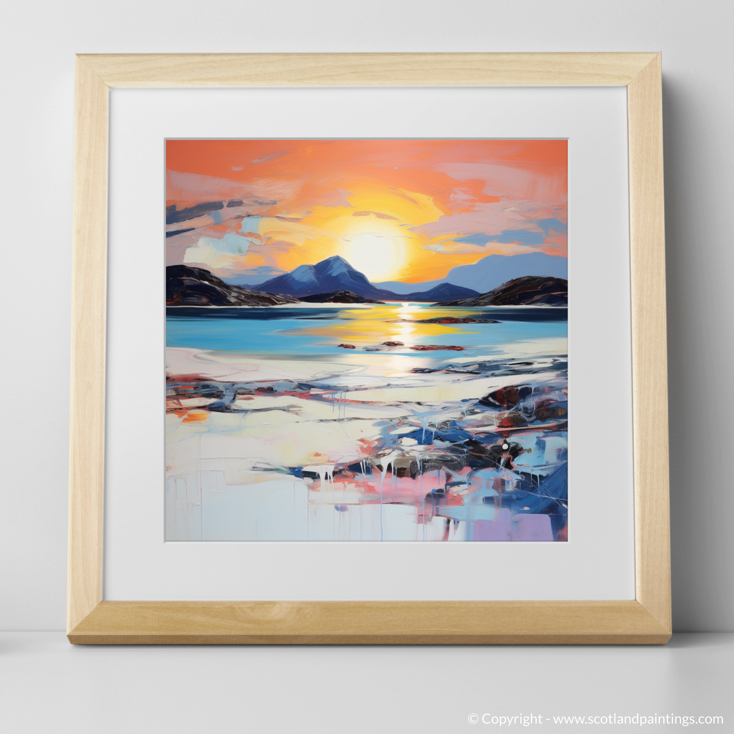 Art Print of Mellon Udrigle Beach at dusk with a natural frame