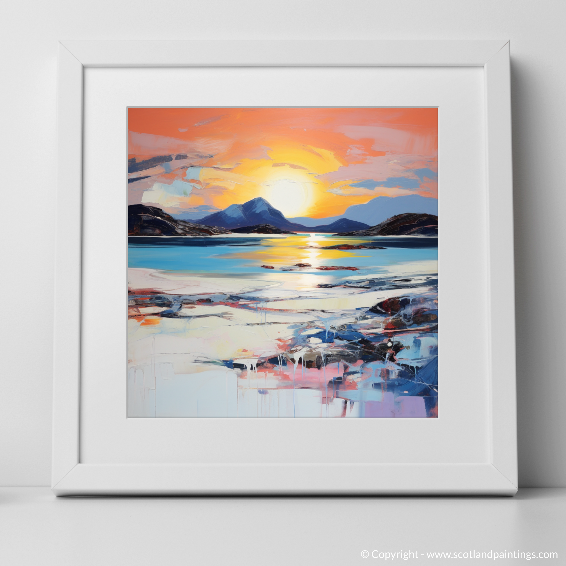 Art Print of Mellon Udrigle Beach at dusk with a white frame