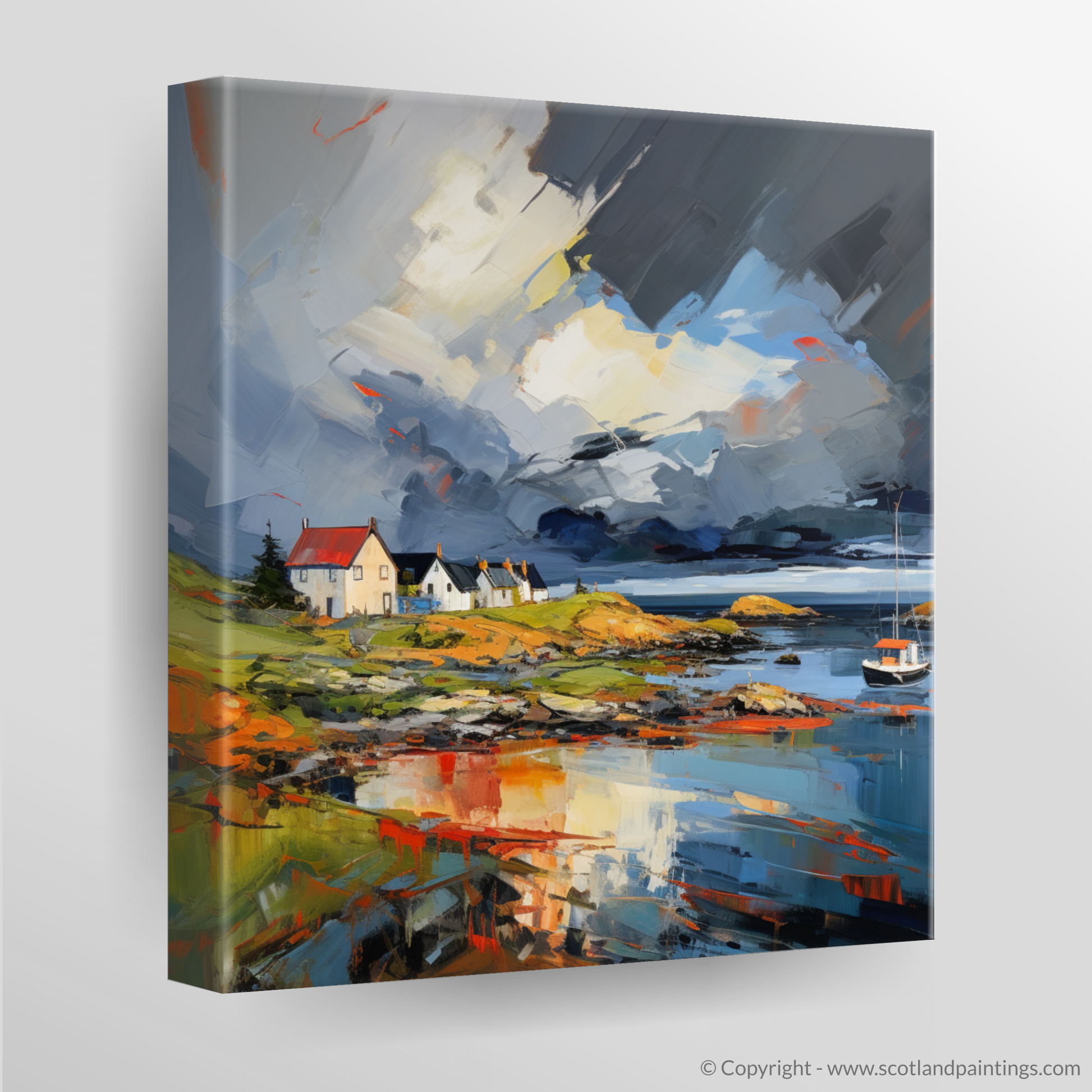 Canvas Print of Gairloch Harbour with a stormy sky