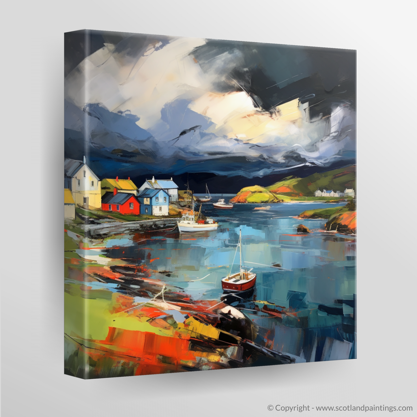 Canvas Print of Gairloch Harbour with a stormy sky