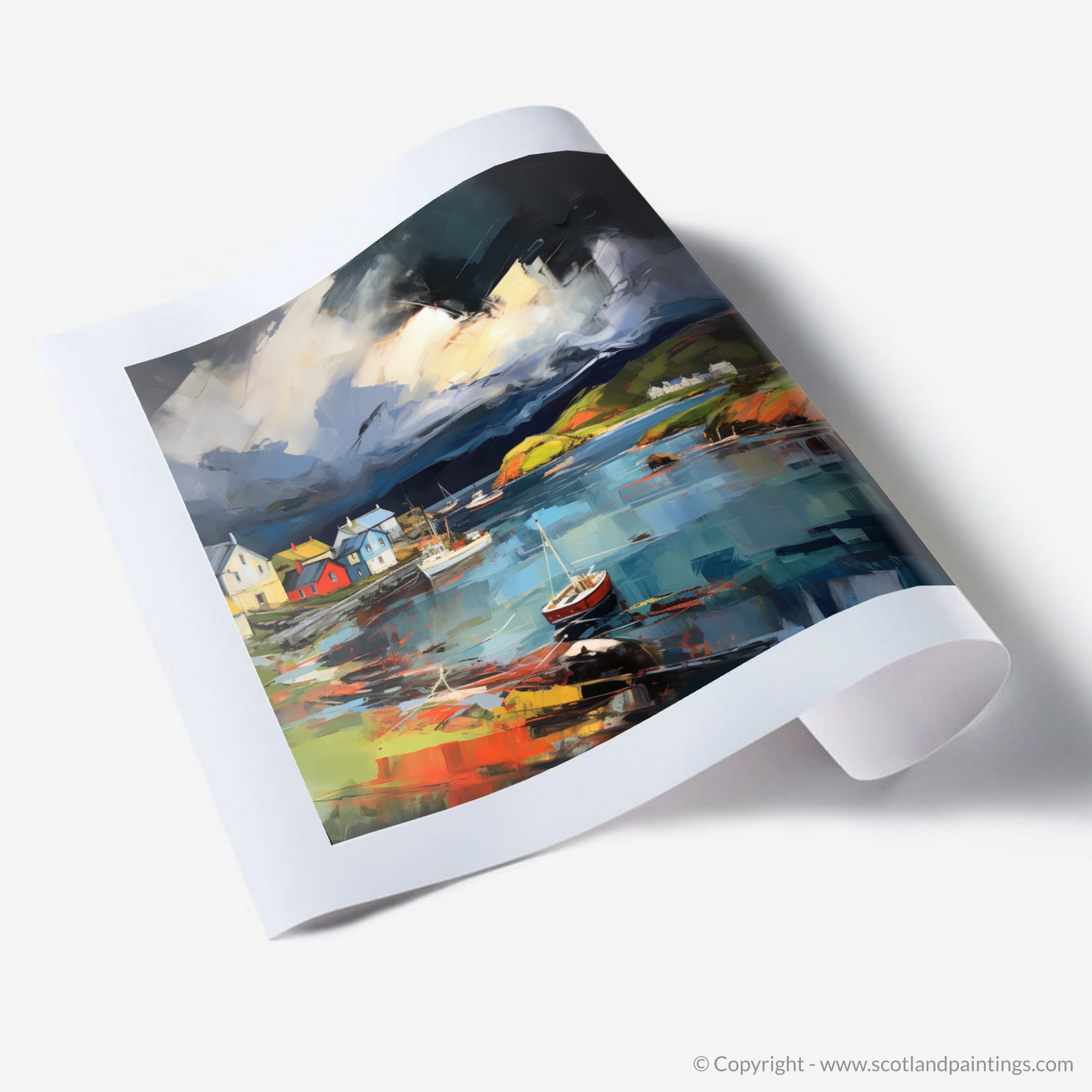 Art Print of Gairloch Harbour with a stormy sky