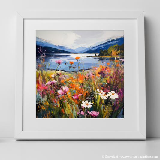 Art Print of Wildflowers by Loch Lomond with a white frame