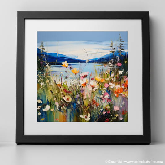 Art Print of Wildflowers by Loch Lomond with a black frame