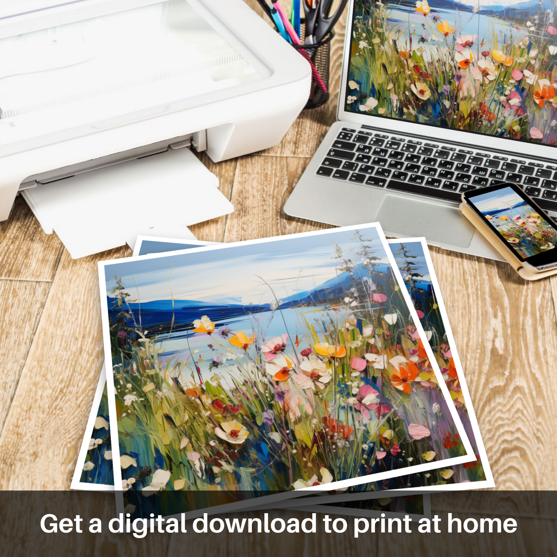 Downloadable and printable picture of Wildflowers by Loch Lomond