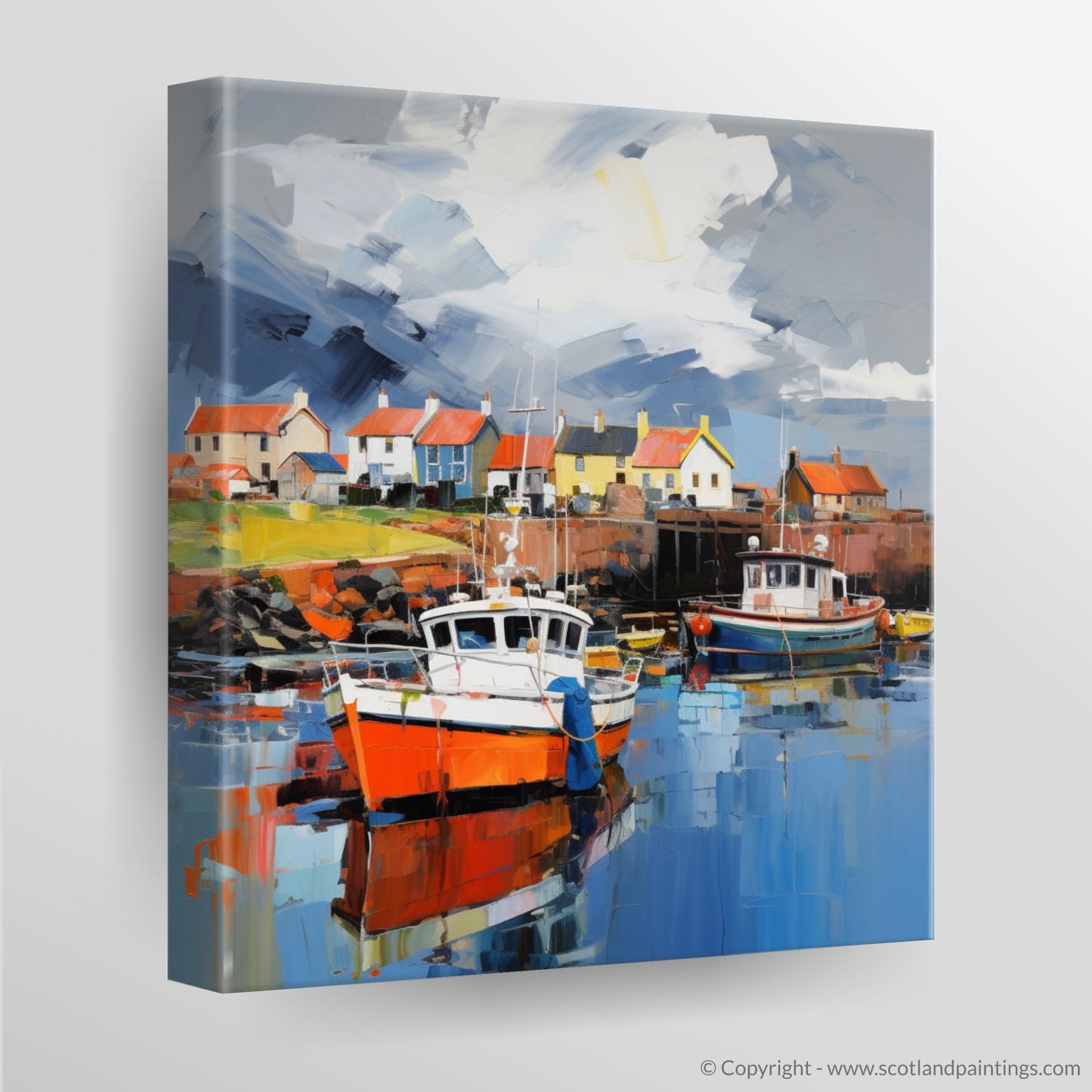 Canvas Print of Dunbar Harbour with a stormy sky