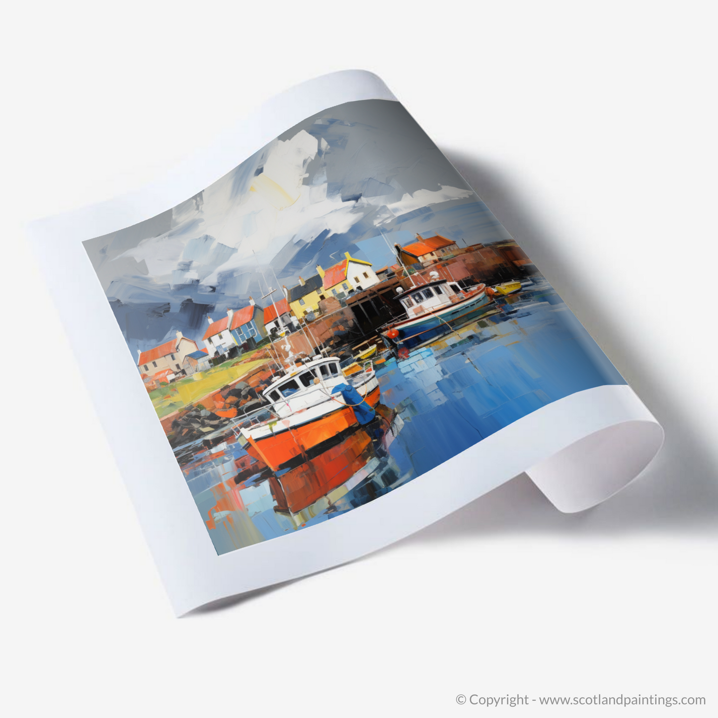 Art Print of Dunbar Harbour with a stormy sky