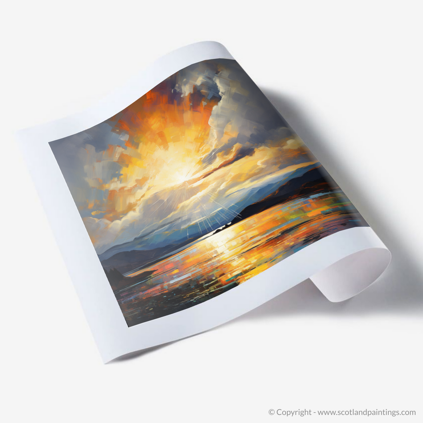 Art Print of Sun rays through clouds above Loch Lomond