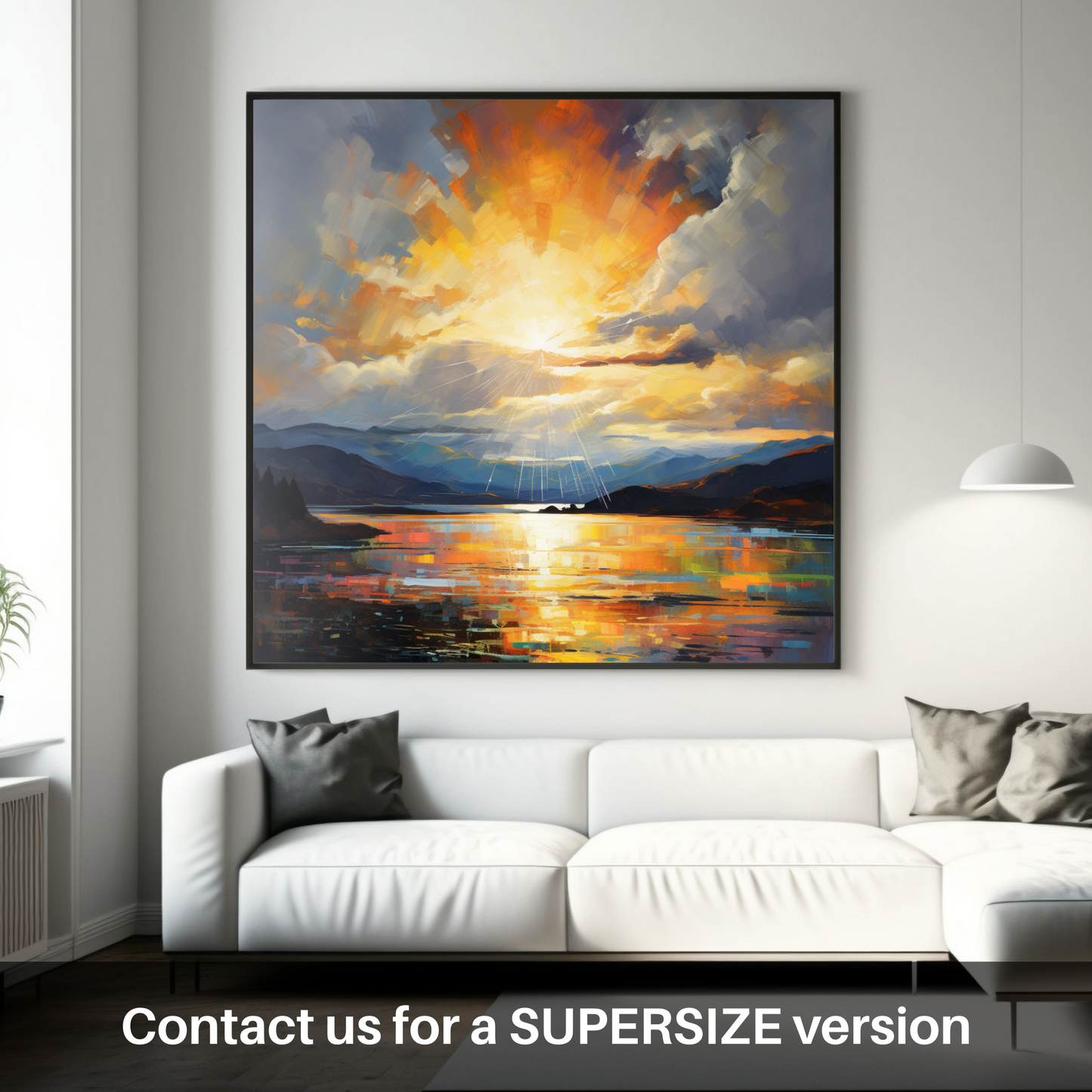 Huge supersize print of Sun rays through clouds above Loch Lomond