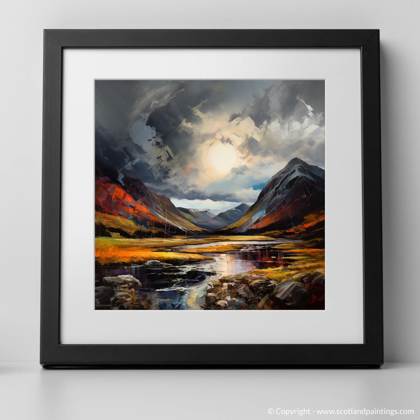 Art Print of Dramatic sky in Glencoe with a black frame