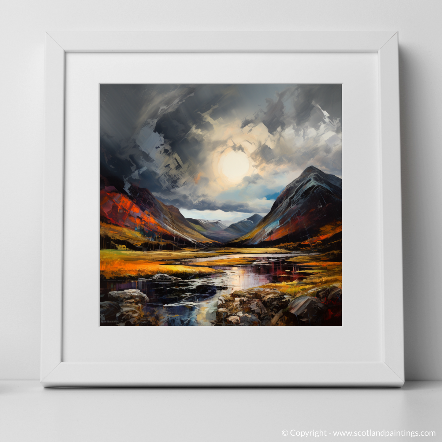 Art Print of Dramatic sky in Glencoe with a white frame