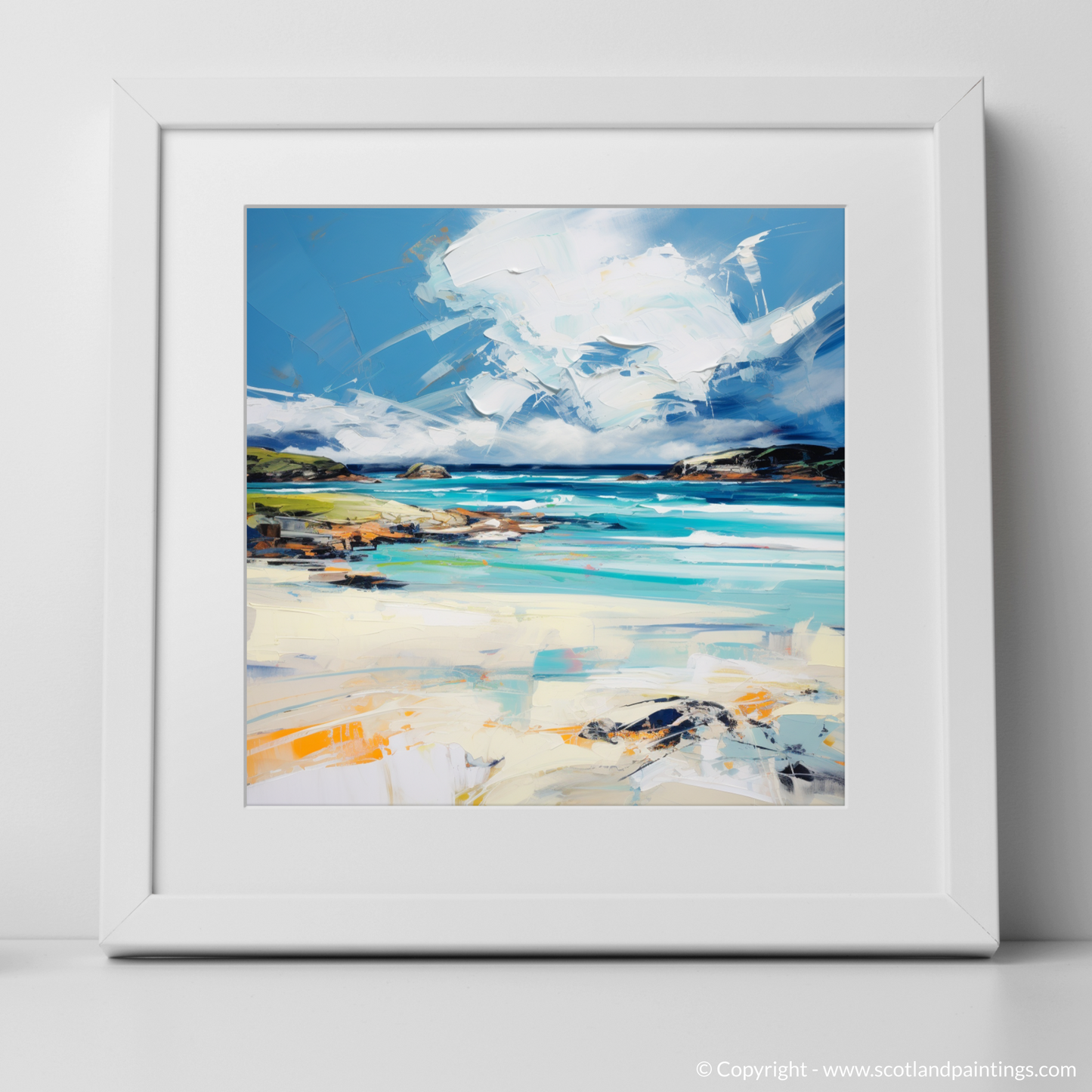 Art Print of Camusdarach Beach with a white frame