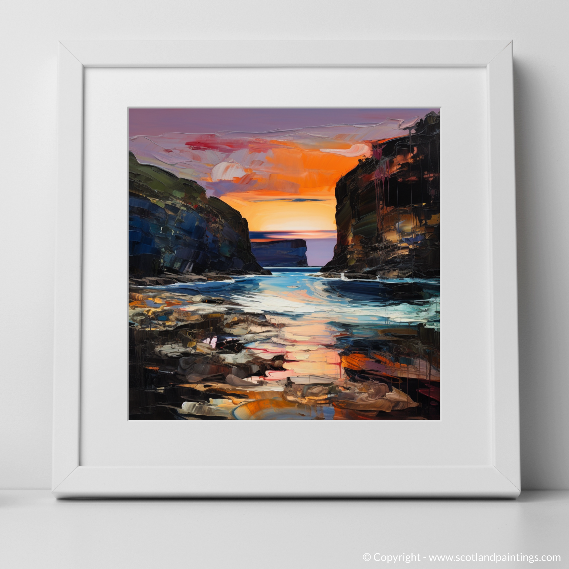 Art Print of Calgary Bay at dusk with a white frame