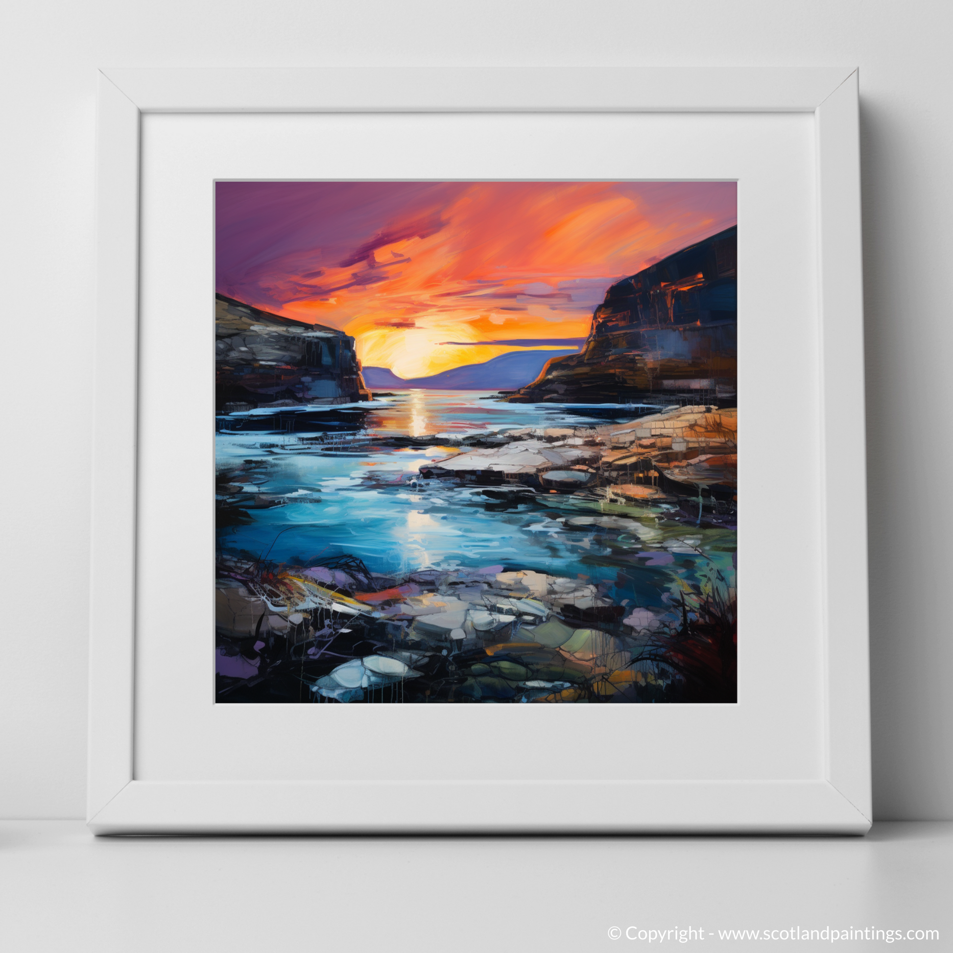 Art Print of Calgary Bay at dusk with a white frame