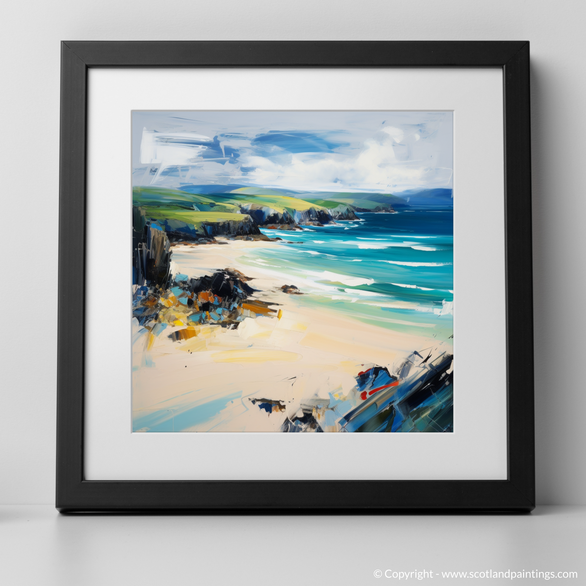 Art Print of Durness Beach, Sutherland with a black frame