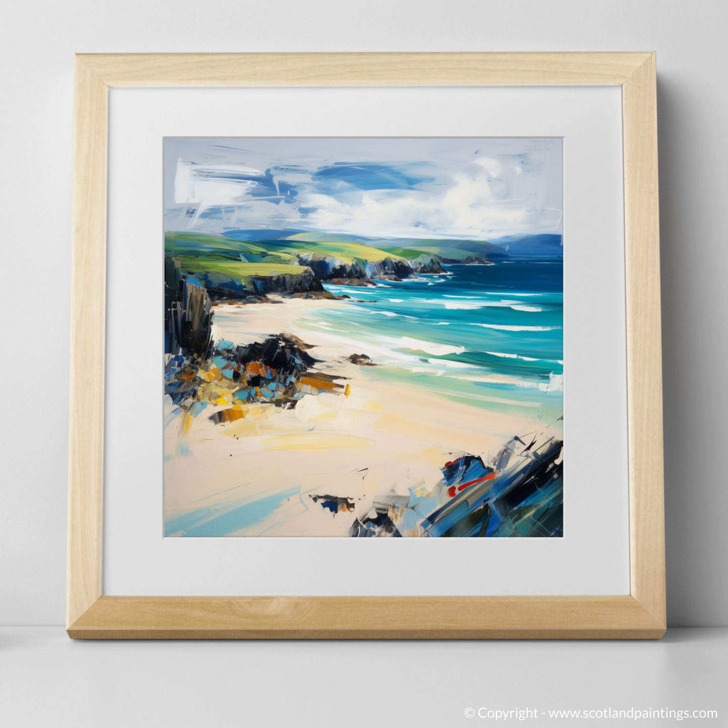 Art Print of Durness Beach, Sutherland with a natural frame