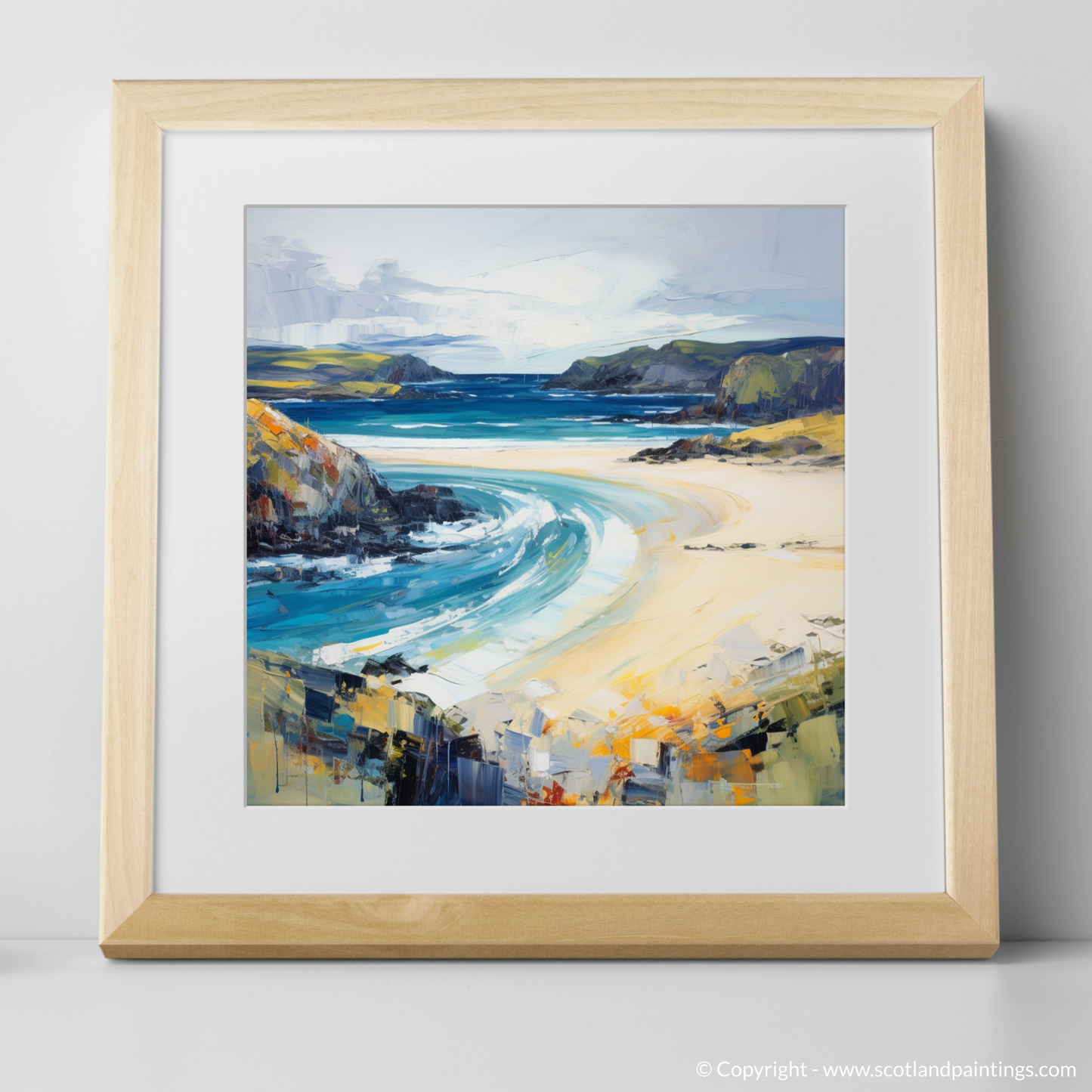 Art Print of Durness Beach, Sutherland with a natural frame