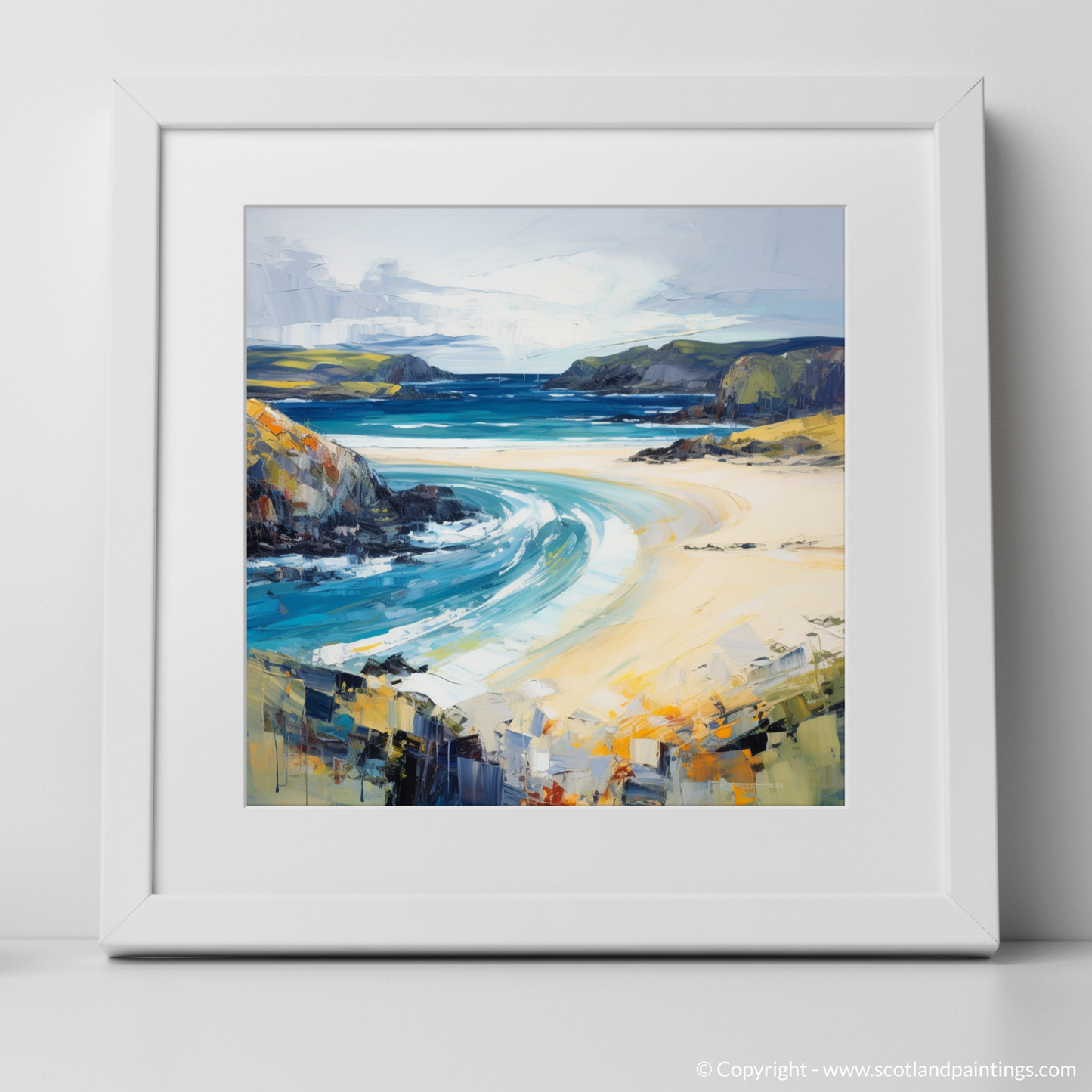 Art Print of Durness Beach, Sutherland with a white frame