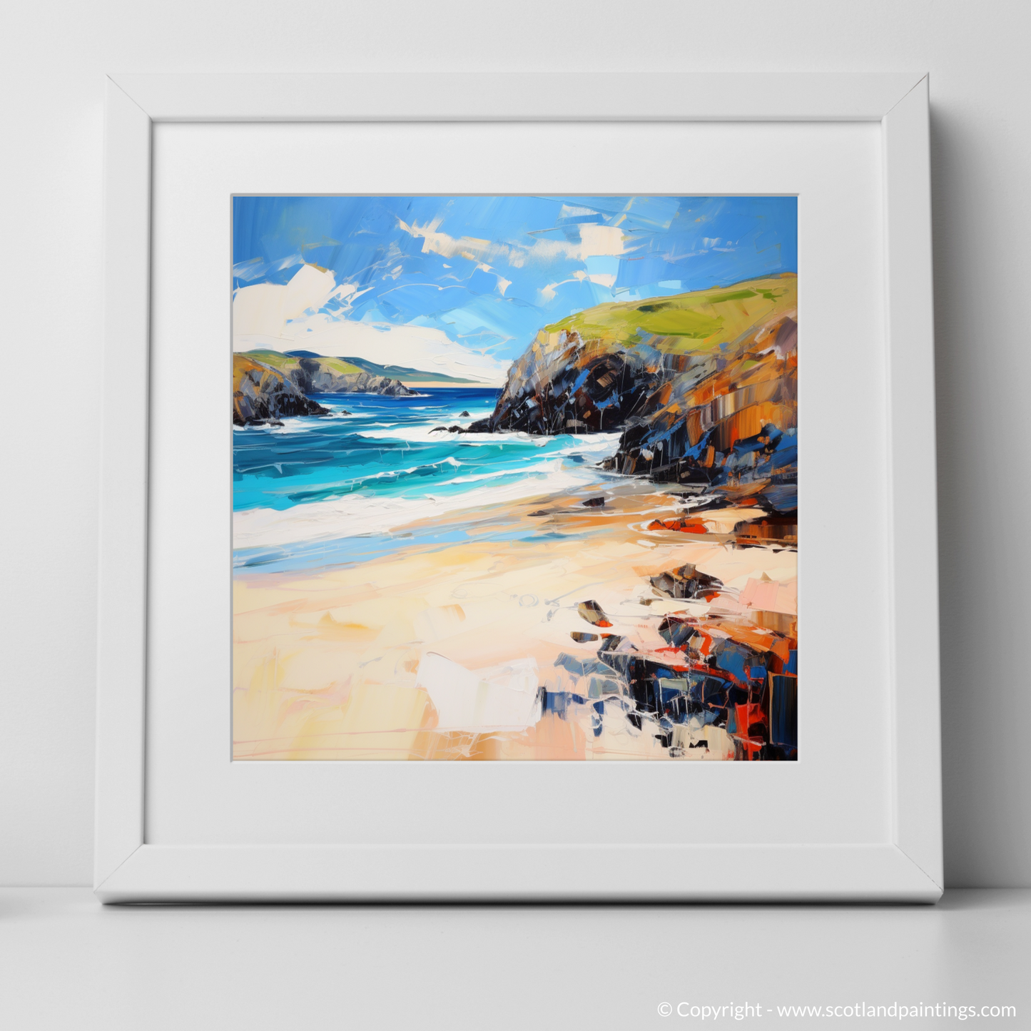 Art Print of Durness Beach, Sutherland with a white frame