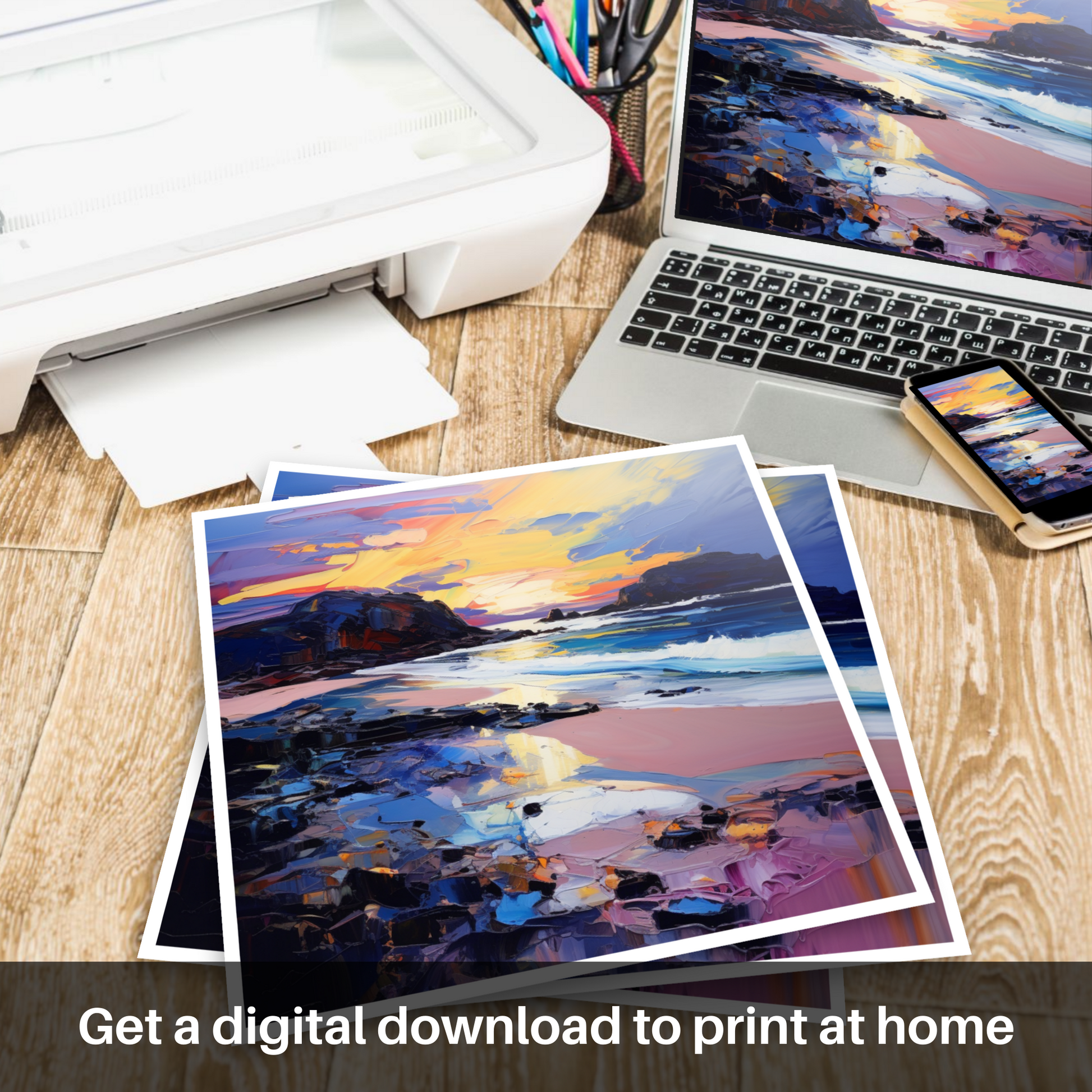 Downloadable and printable picture of Seilebost Beach at dusk