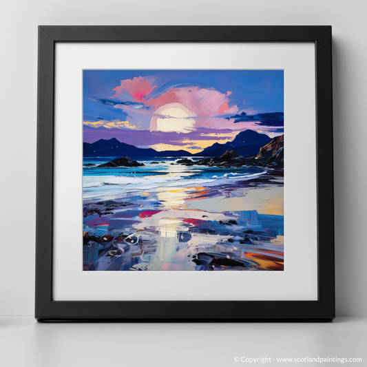 Art Print of Seilebost Beach at dusk with a black frame