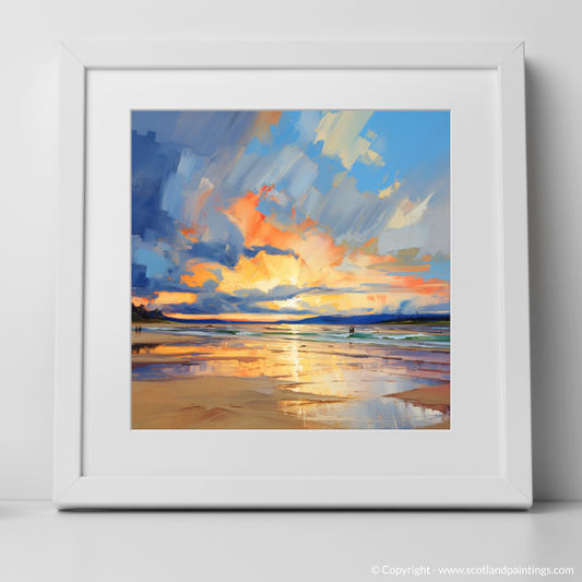 Art Print of Nairn Beach at golden hour with a white frame