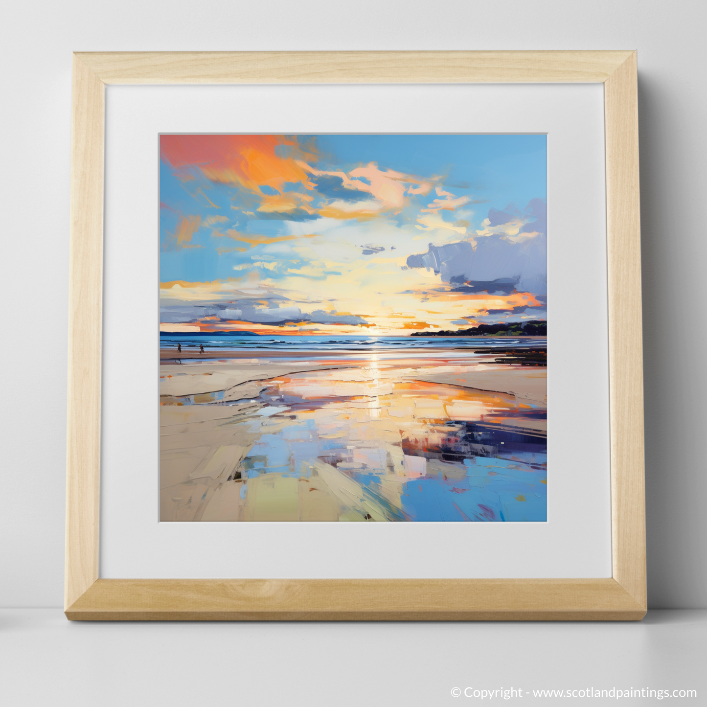 Art Print of Nairn Beach at golden hour with a natural frame