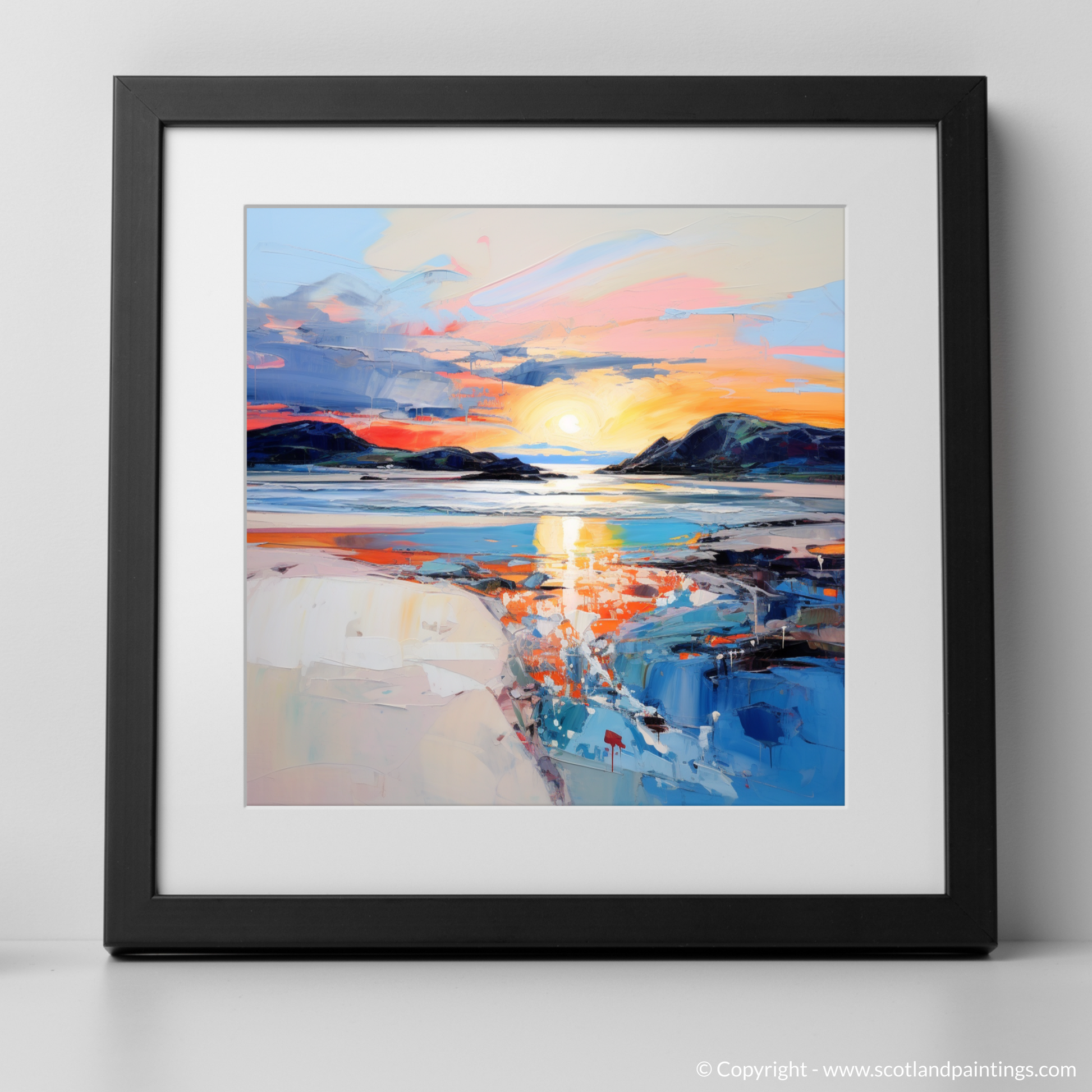 Art Print of Traigh Mhor at sunset with a black frame
