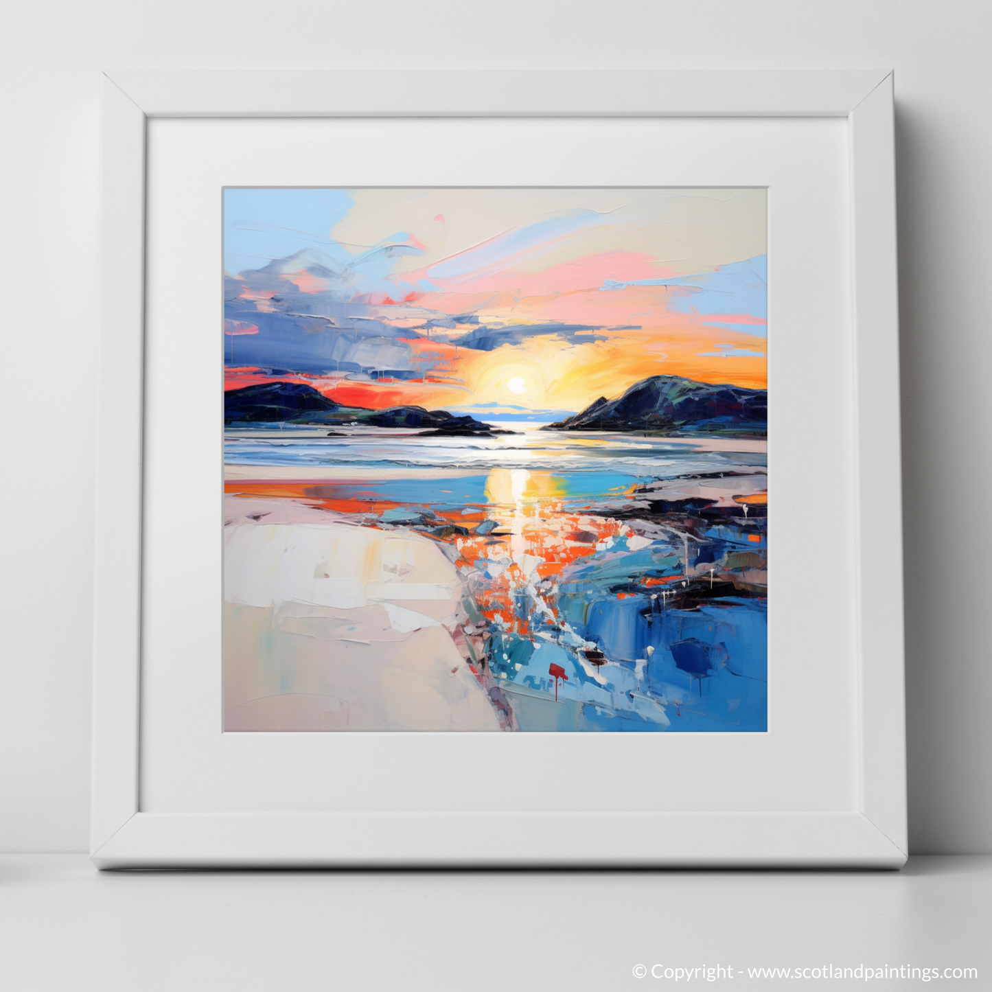 Art Print of Traigh Mhor at sunset with a white frame