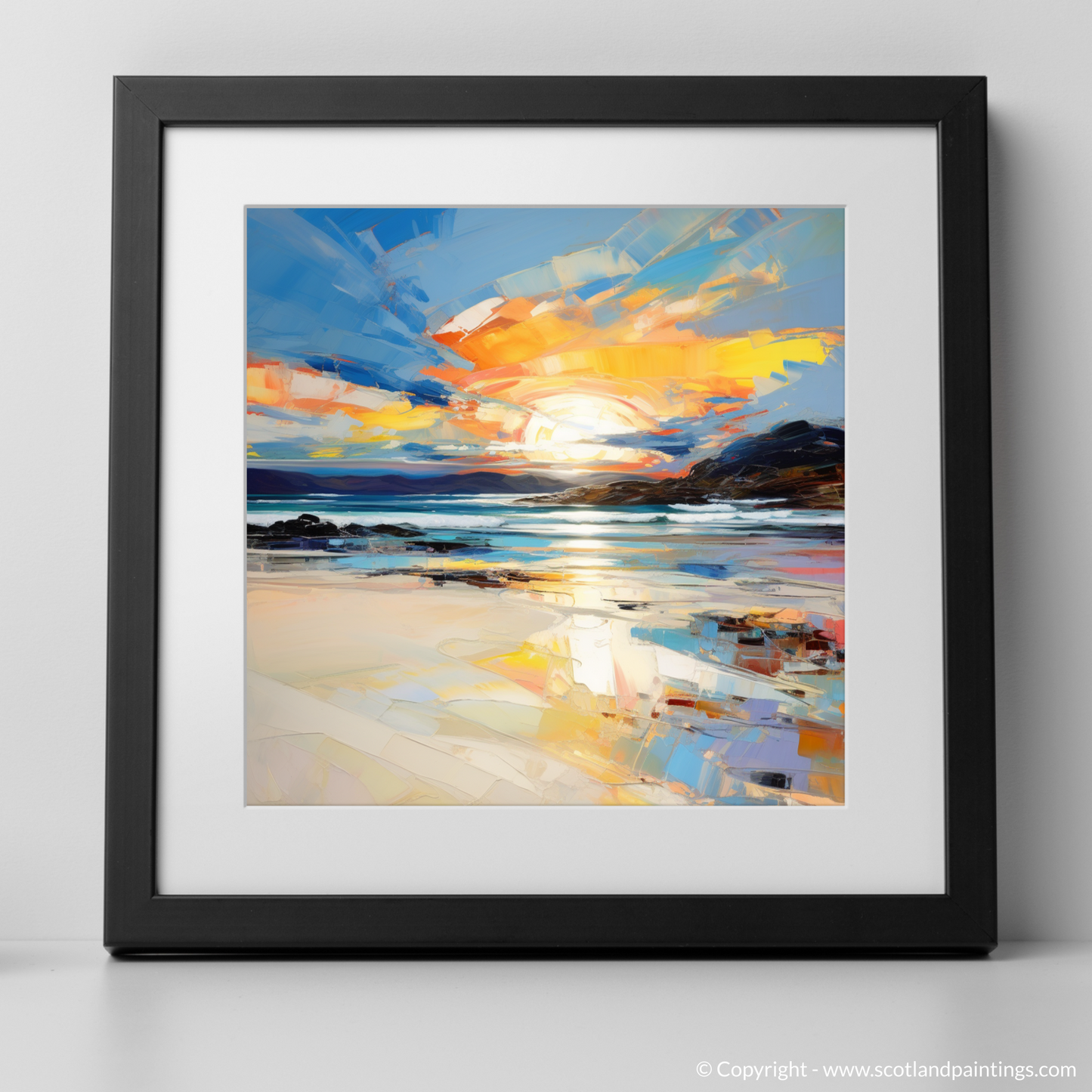 Art Print of Traigh Mhor at sunset with a black frame