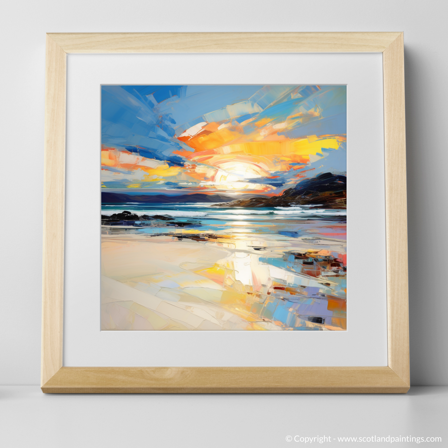 Art Print of Traigh Mhor at sunset with a natural frame