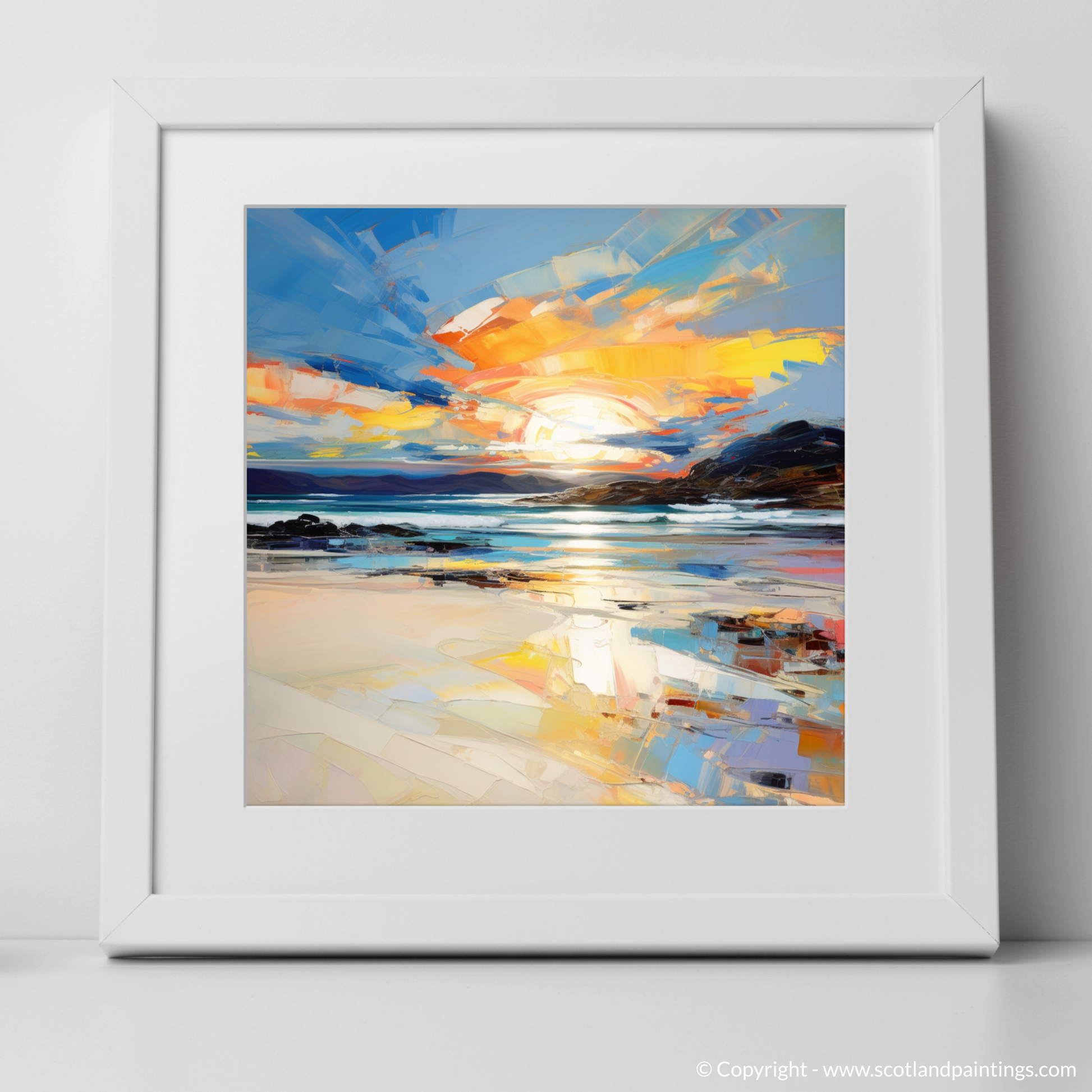 Art Print of Traigh Mhor at sunset with a white frame