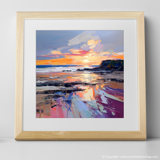 Painting and Art Print of St Cyrus Beach at sunset. Sunset Embrace at St Cyrus Beach.