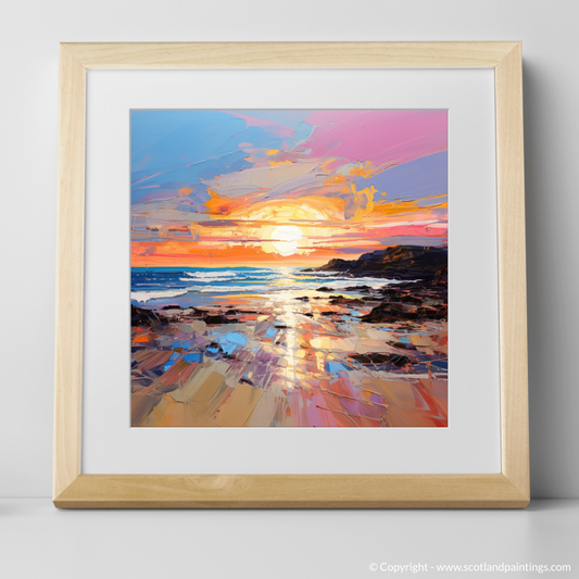 Painting and Art Print of St Cyrus Beach at sunset. Sunset Embrace at St Cyrus Beach.