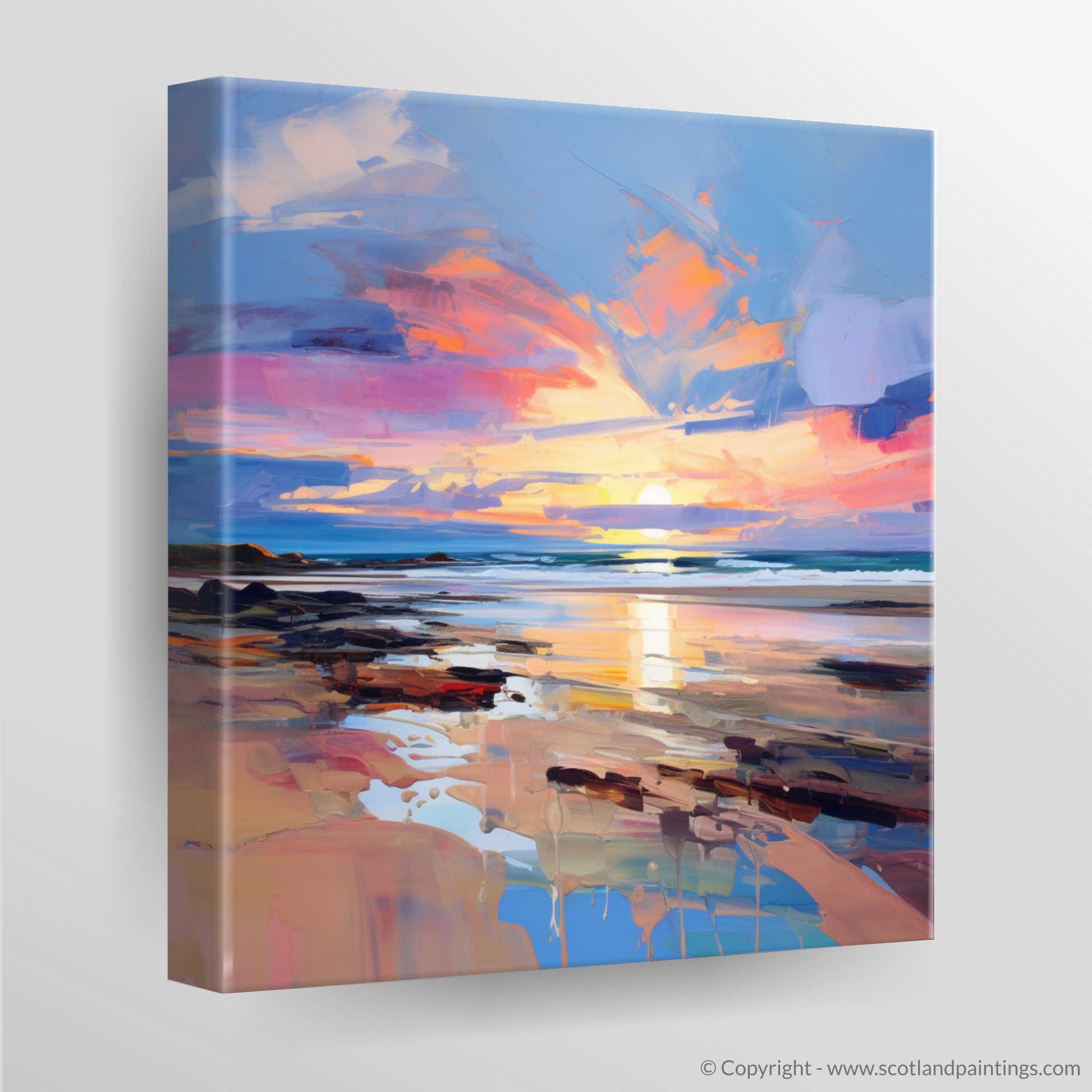 Canvas Print of St Cyrus Beach at sunset