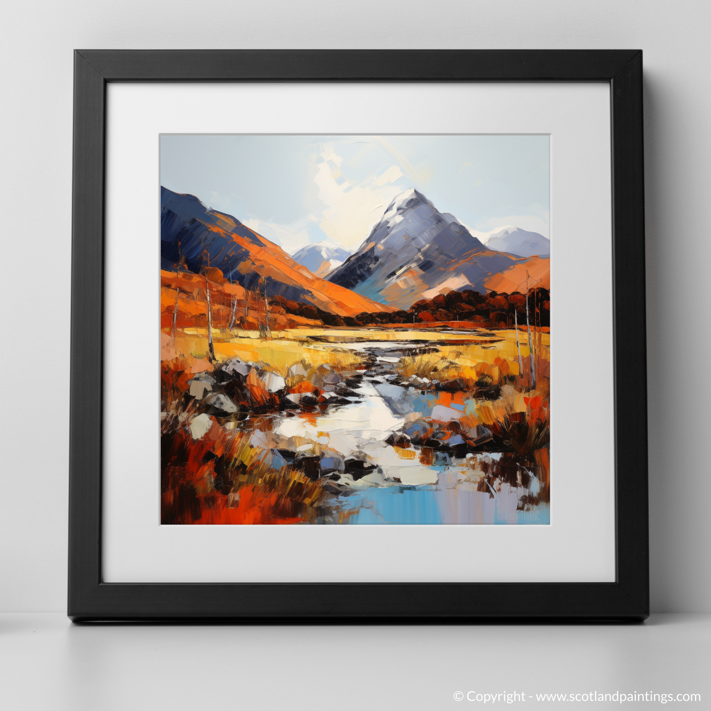 Art Print of Autumn hues in Glencoe with a black frame
