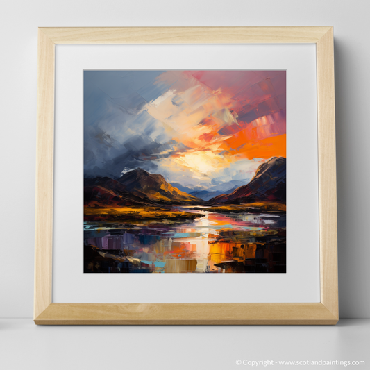 Art Print of Moody clouds at sunset in Glencoe with a natural frame