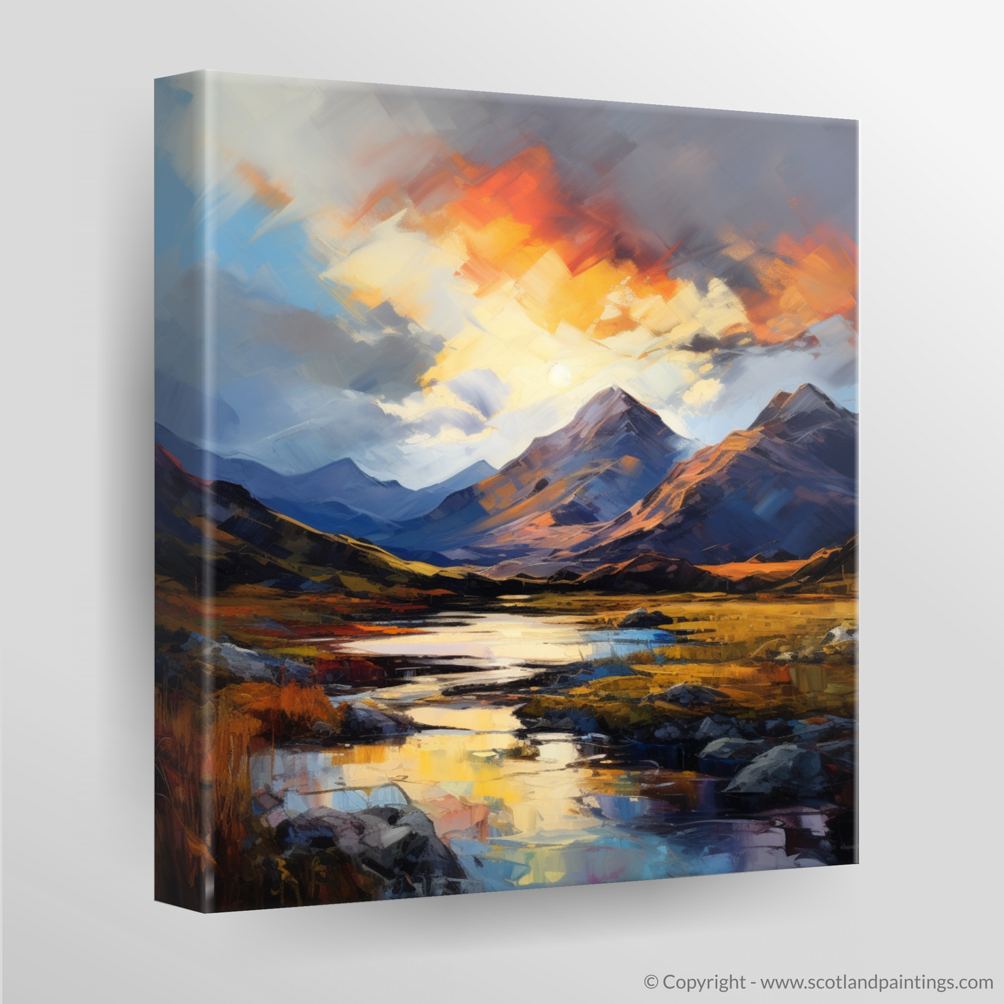 Canvas Print of Moody clouds at sunset in Glencoe