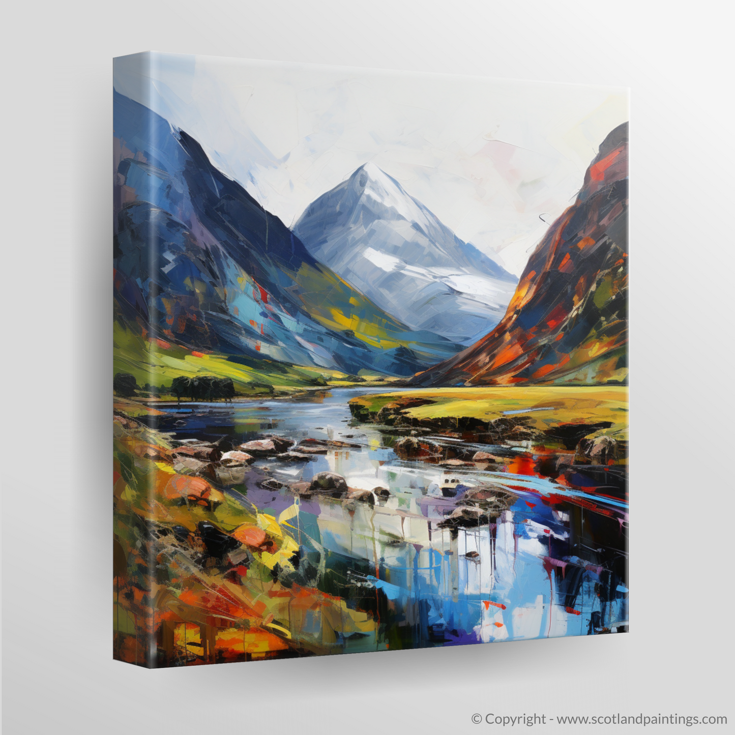 Painting and Art Print of Glencoe, Argyll and Bute. Expressionist Dance of Glencoe's Light and Shadow.