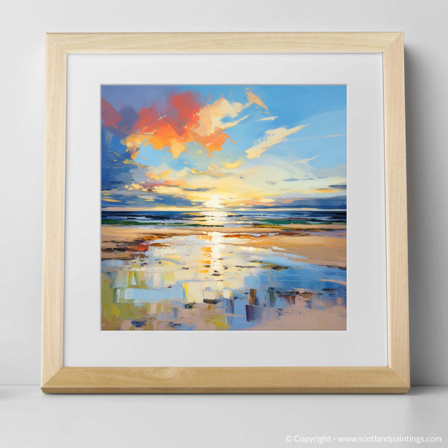 Art Print of Nairn Beach at golden hour with a natural frame