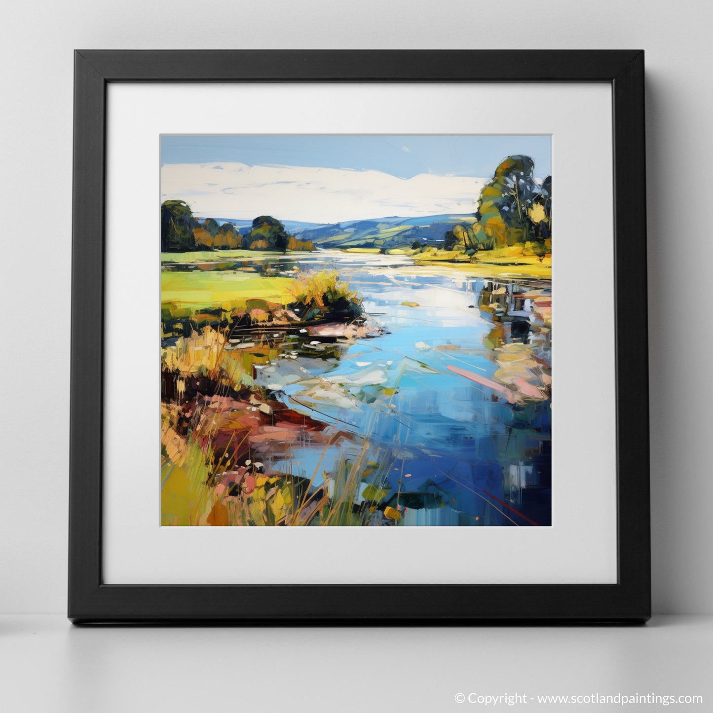 Art Print of River Nith, Dumfries and Galloway with a black frame