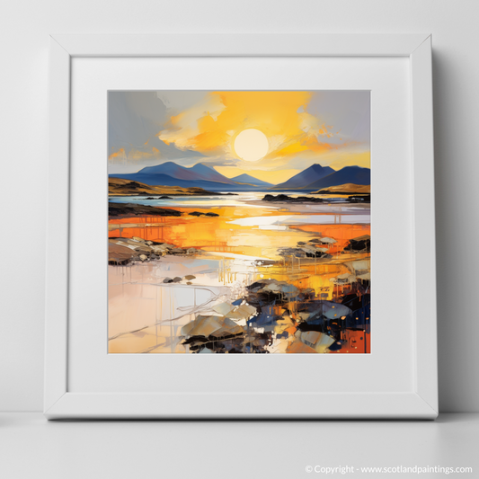 Painting and Art Print of Mellon Udrigle Beach at golden hour. Golden Hour Embrace at Mellon Udrigle Beach.