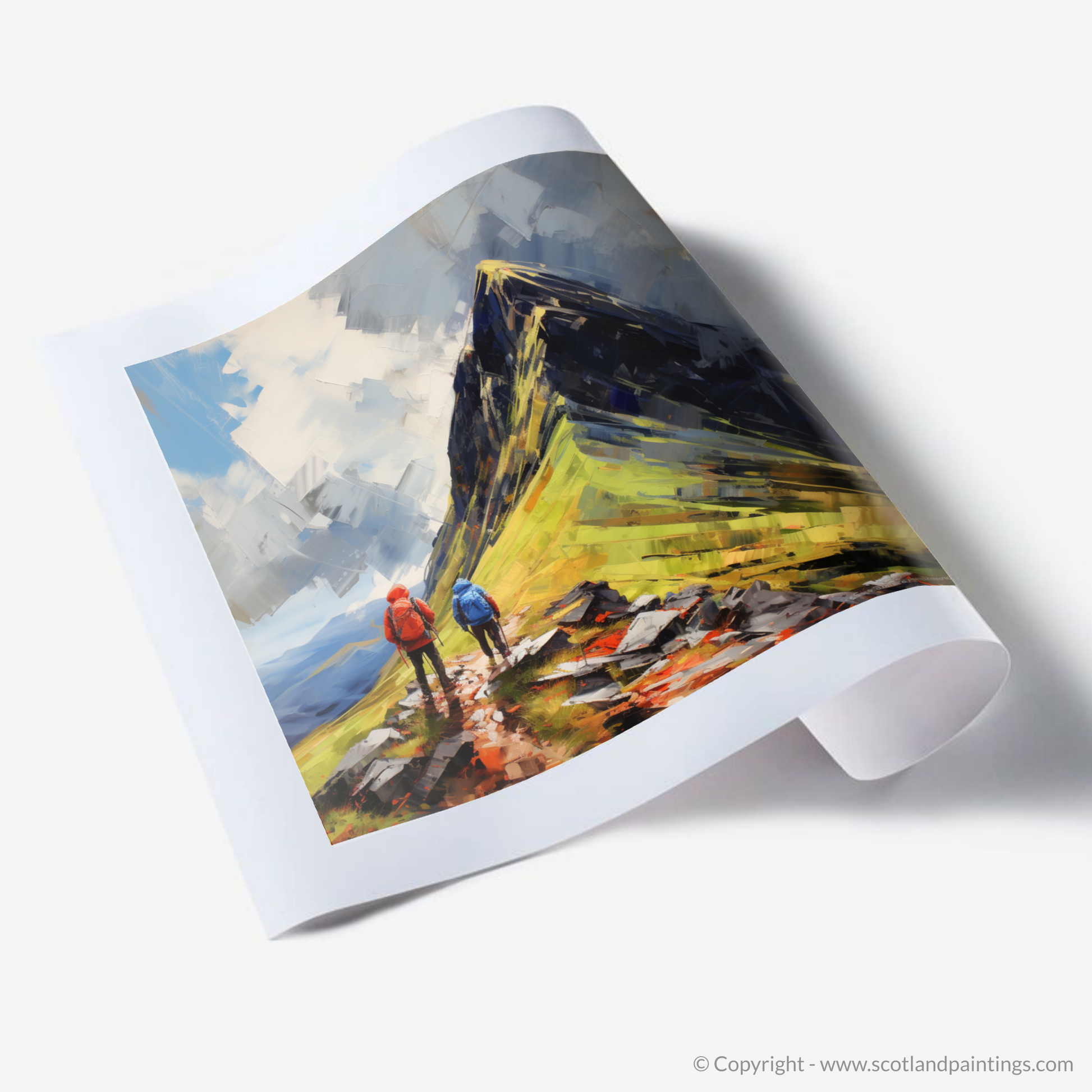 Art Print of Hikers at Buachaille summit in Glencoe