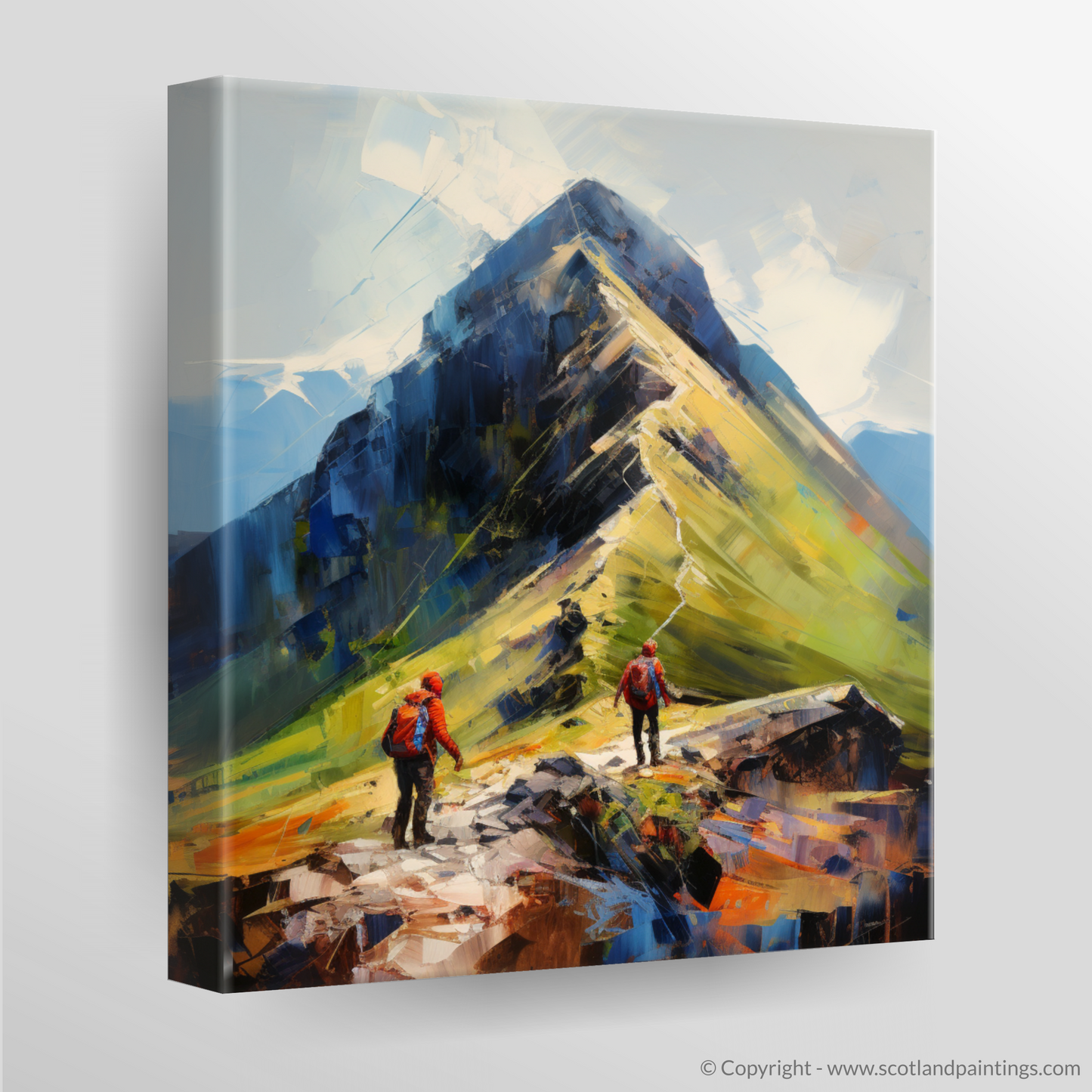 Canvas Print of Hikers at Buachaille summit in Glencoe