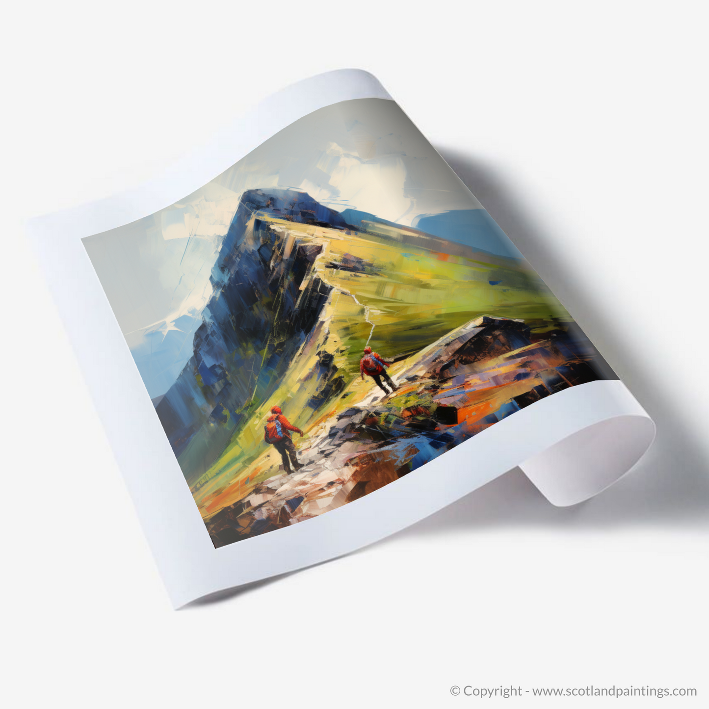 Art Print of Hikers at Buachaille summit in Glencoe