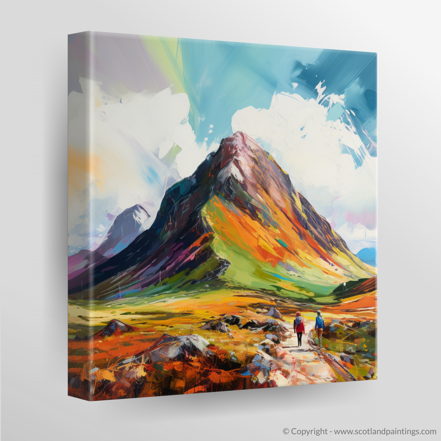 Canvas Print of Hikers at Buachaille summit in Glencoe