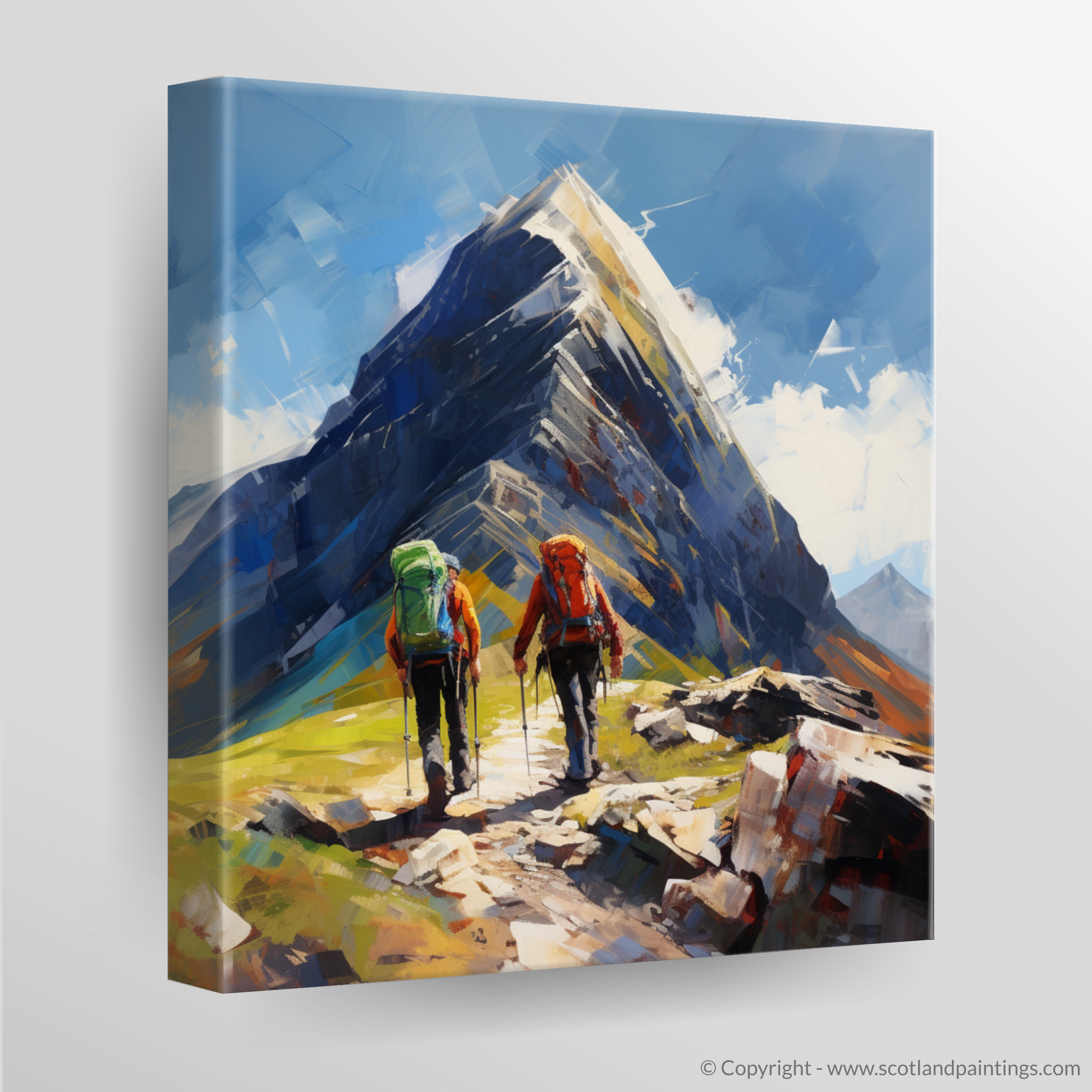 Canvas Print of Hikers at Buachaille summit in Glencoe